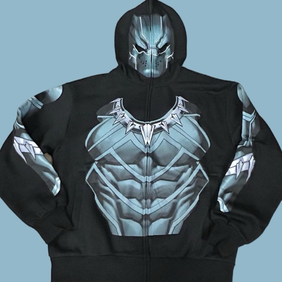 Mens Marvel Black Panther Full Zip Full Mask Costume Hoodie - Size L - Picture 2 of 7